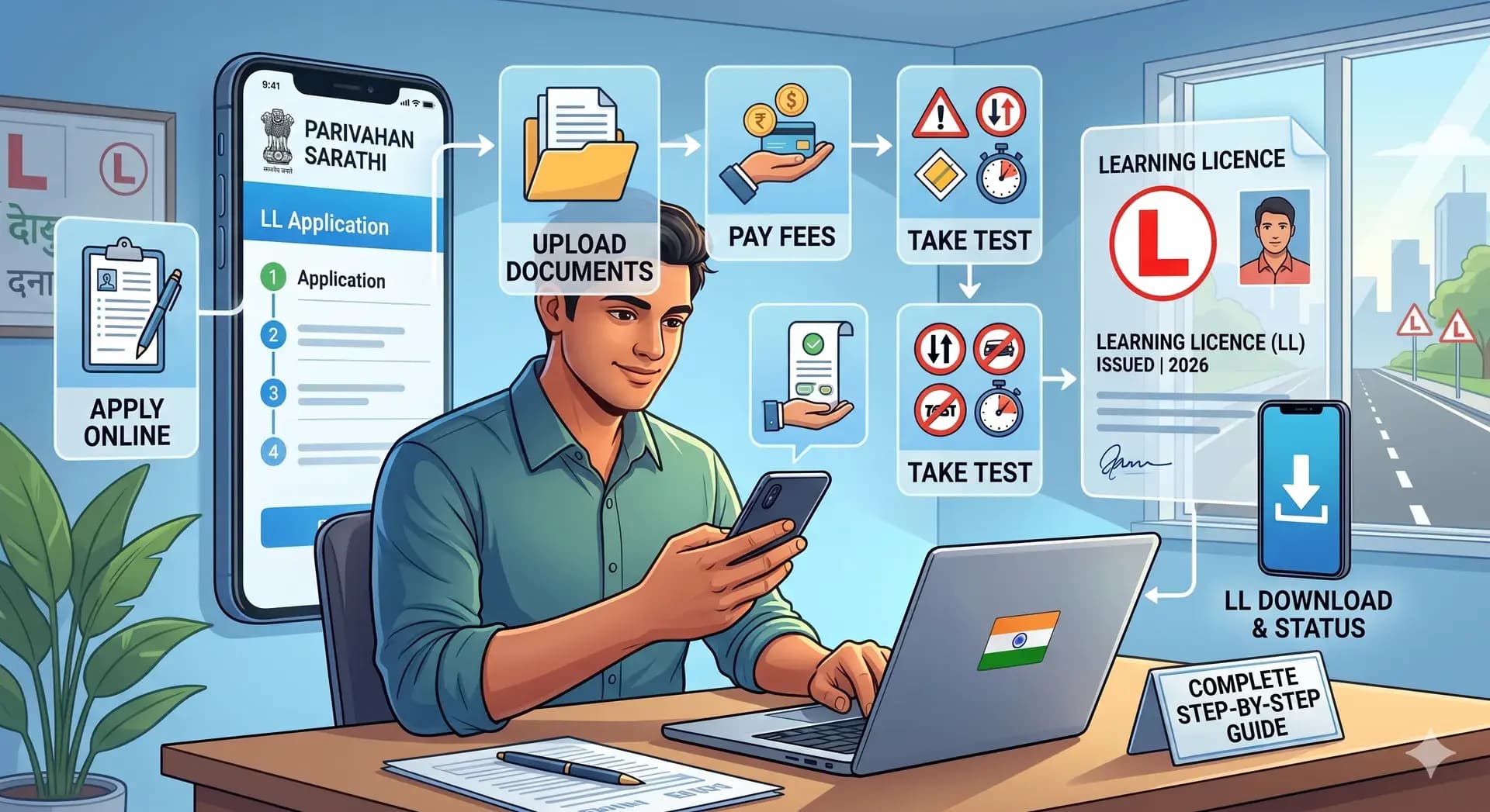 Learning Licence Apply Online – Complete Step-by-Step Guide (LL Application, Test, Fees, Rules & Download 2026)